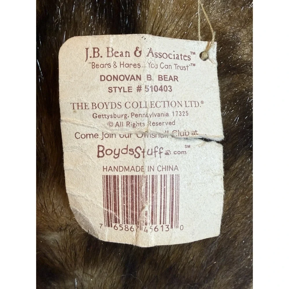 Vintage Retired Boyd's Bears Plush Bean Donovan B. Bear W/ Tags #510403 Jointed - Picture 8 of 12
